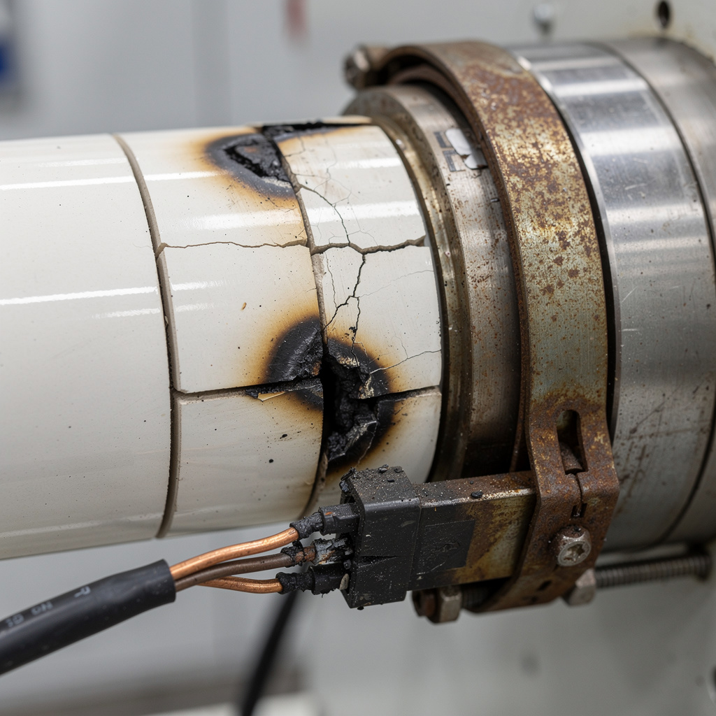 Collier chauffage céramique fissuré — rupture zone 2